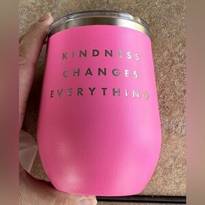 Engraved 12 oz Stemless Wine‎ Tumbler Cup, Pink, KINDNESS CHANGES EVERYTHING